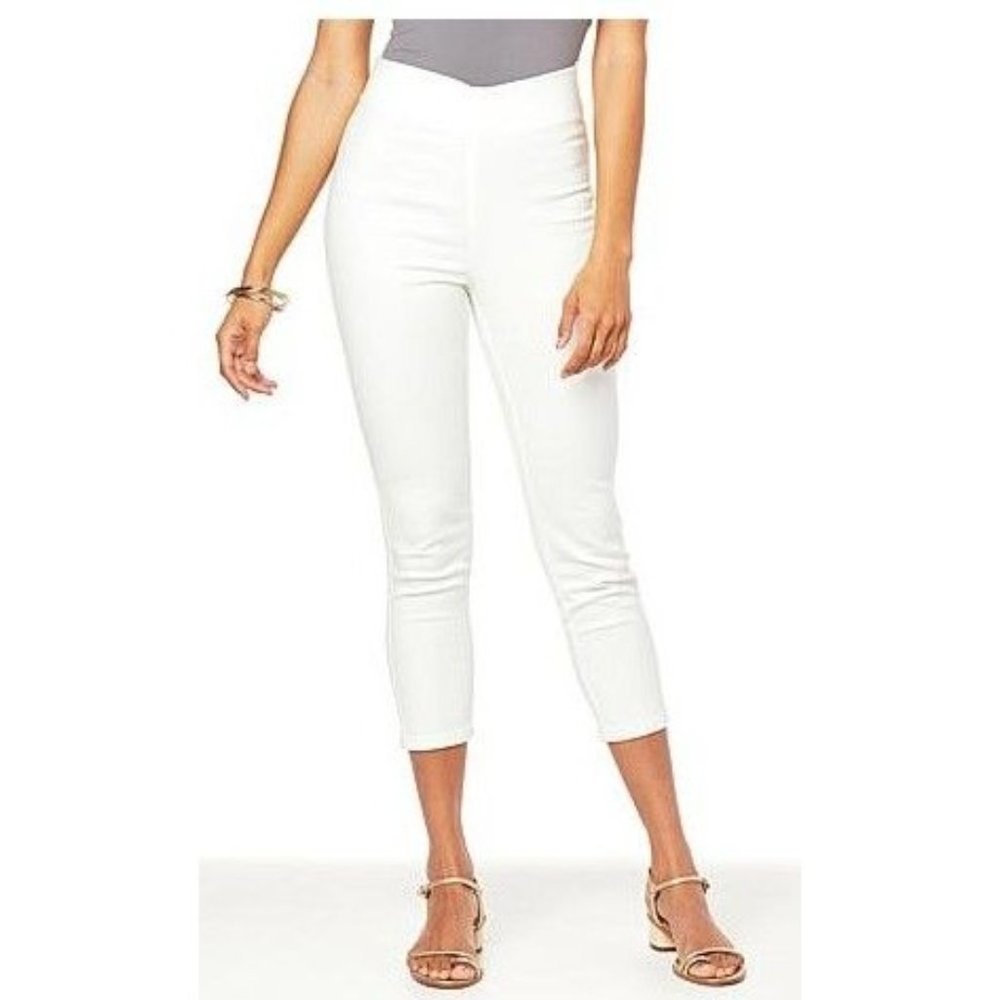 G by Giuliana White Retro Slim Crop Pant with Hide-and-Chic Waistband 12 Tall